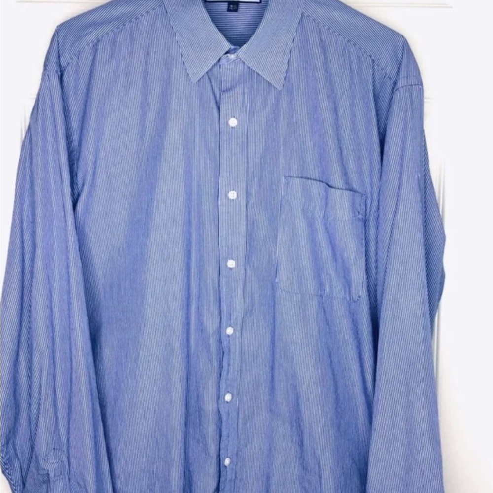 Tommy Hilfiger Men's Pinstriped Oxford Shirt Blue White Button down Shirt - Picture 3 of 5